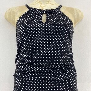 Valerie Bertinelli Polka Dot Halter Dress Keyhole Ruched Black White Size‎ 4